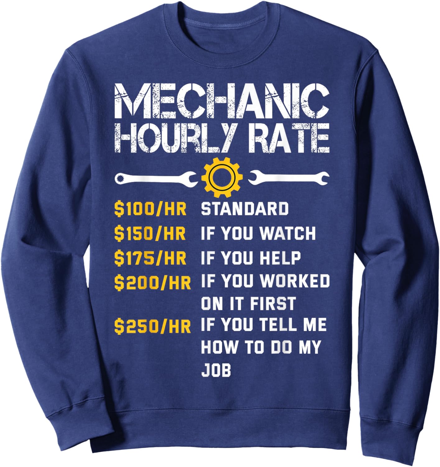 Mechanic Hourly Rate Funny Mechanics Labor Rates Men Sweatshirt - Sweatshirt | Navy