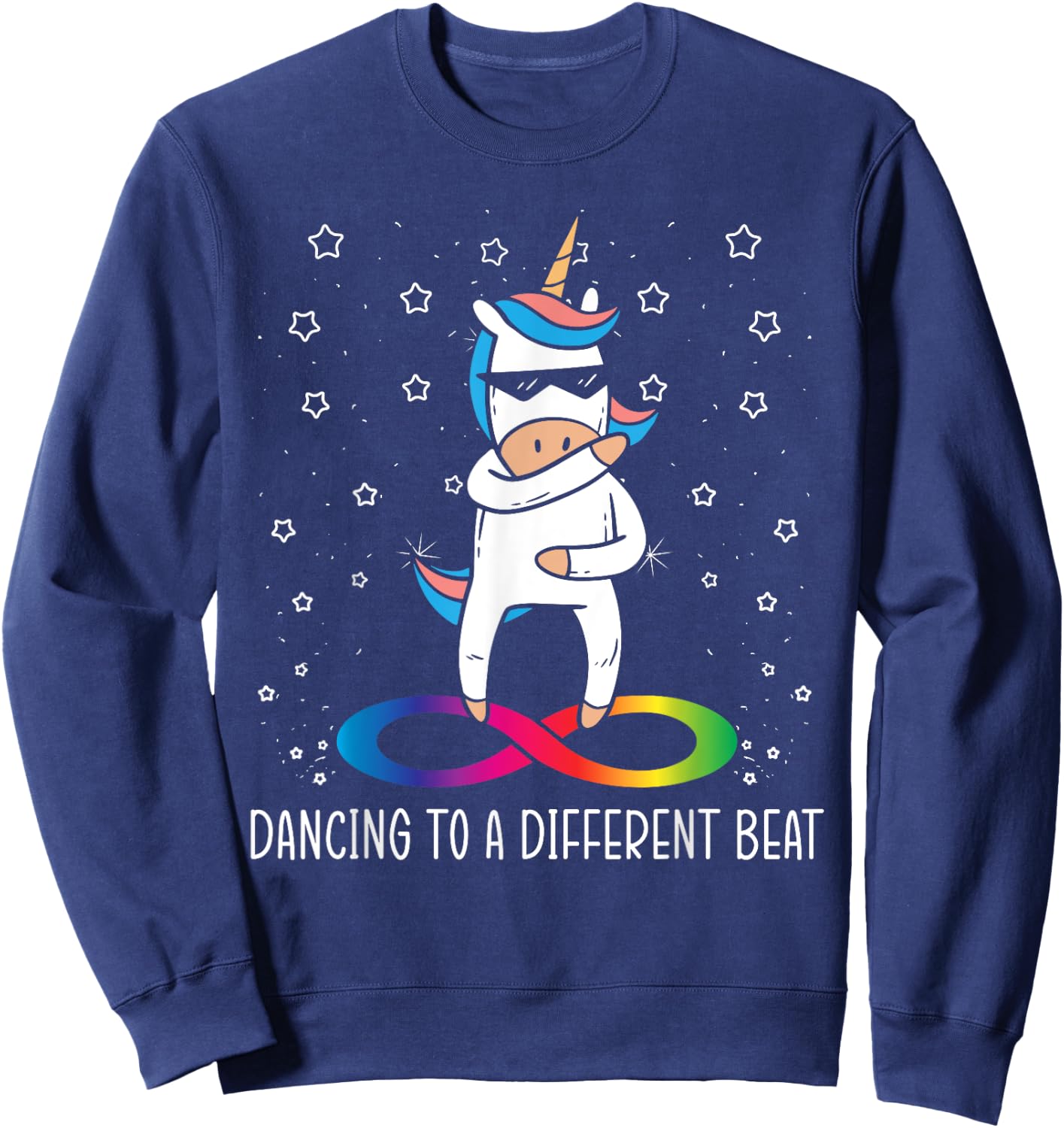 Dancing To A Different Beat Neurodiversity Unicorn Rainbow Sweatshirt - Sweatshirt | Navy