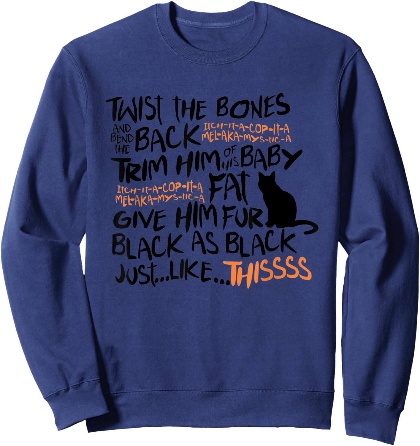 Twist The Bones Black Cat Halloween Costume Gift Women Kids Sweatshirt - Sweatshirt | Navy