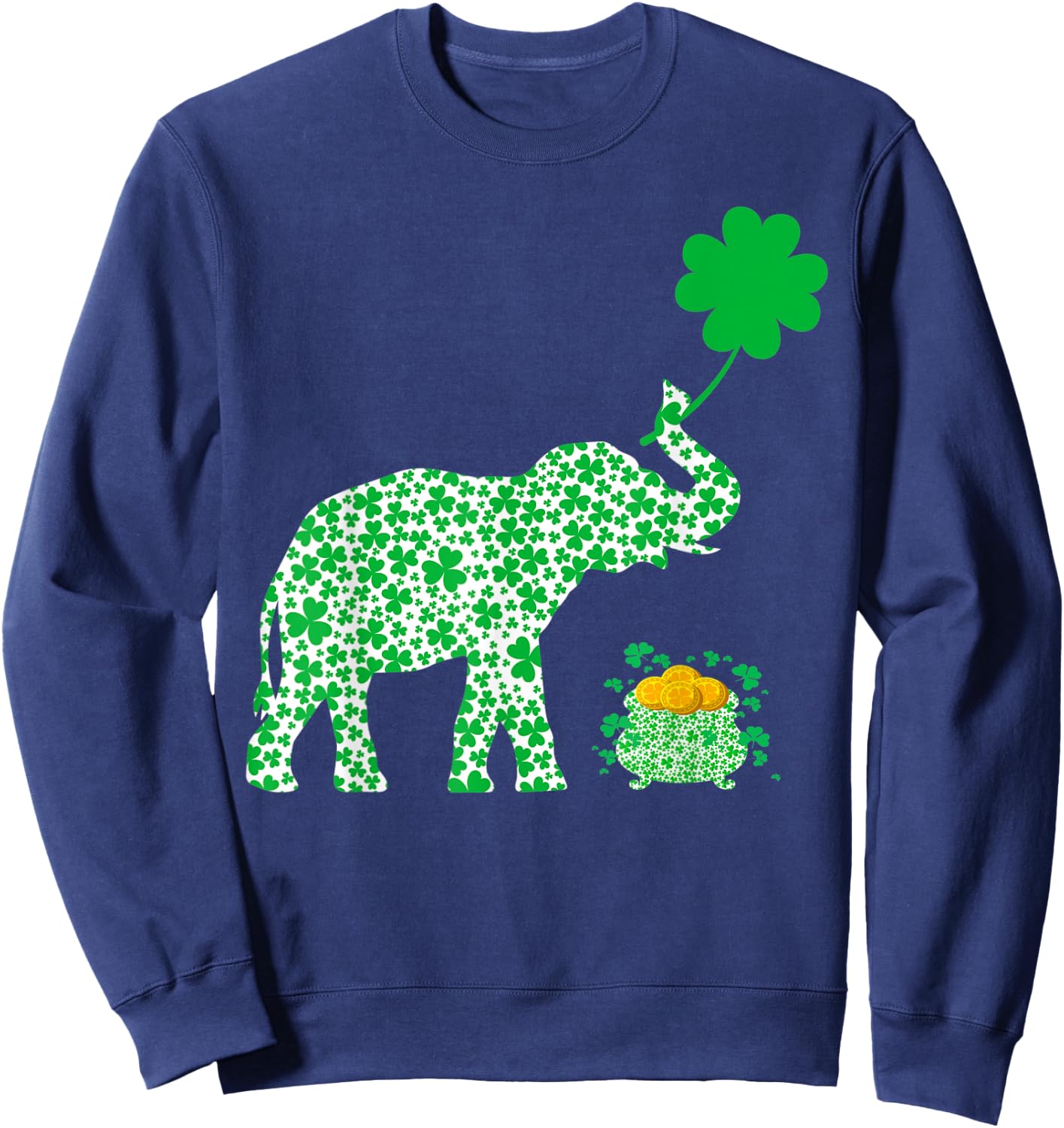 Elephant Lover Irish Shamrock Leaf Elephant St Patrick's Day Sweatshirt - Sweatshirt | Navy