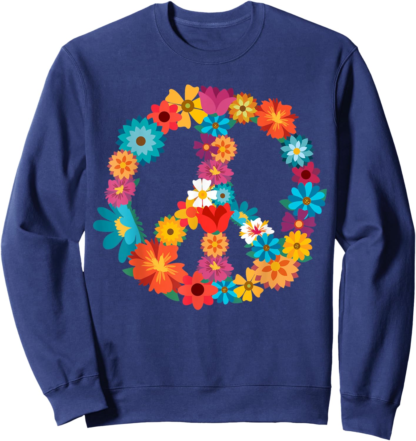 Peace Love Shirt | 60's 70's Hippie Costume Colorful Flowers Sweatshirt - Sweatshirt | Navy