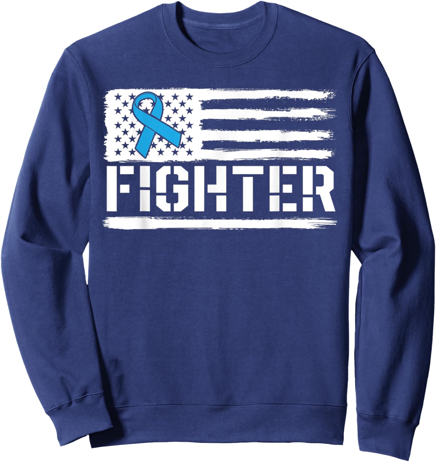 Prostate Cancer Fighter Blue American Flag Awareness Ribbon Women Kids Men Sweatshirt - Sweatshirt | Navy
