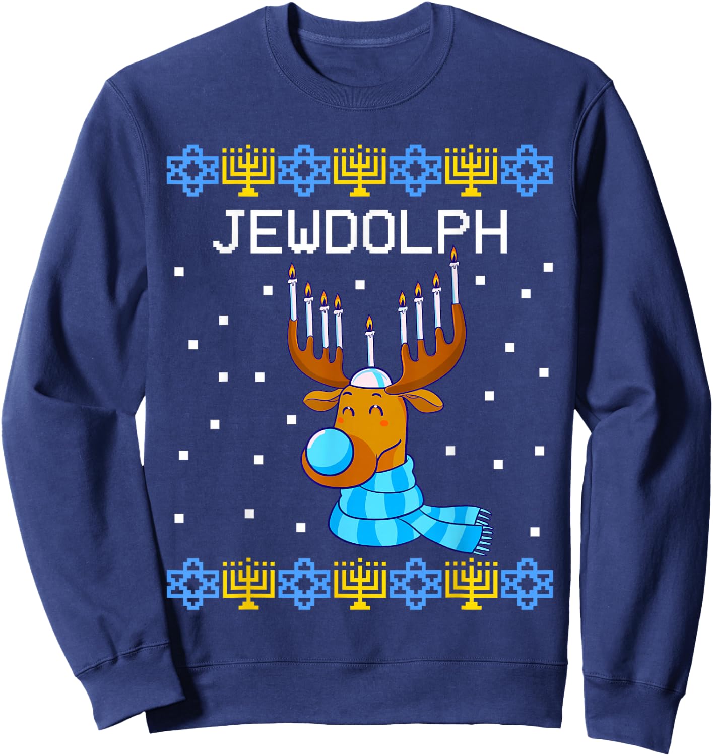 Jewdolph Ugly Hanukkah Sweater Reindeer Menorah Chanukah Sweatshirt - Sweatshirt | Navy