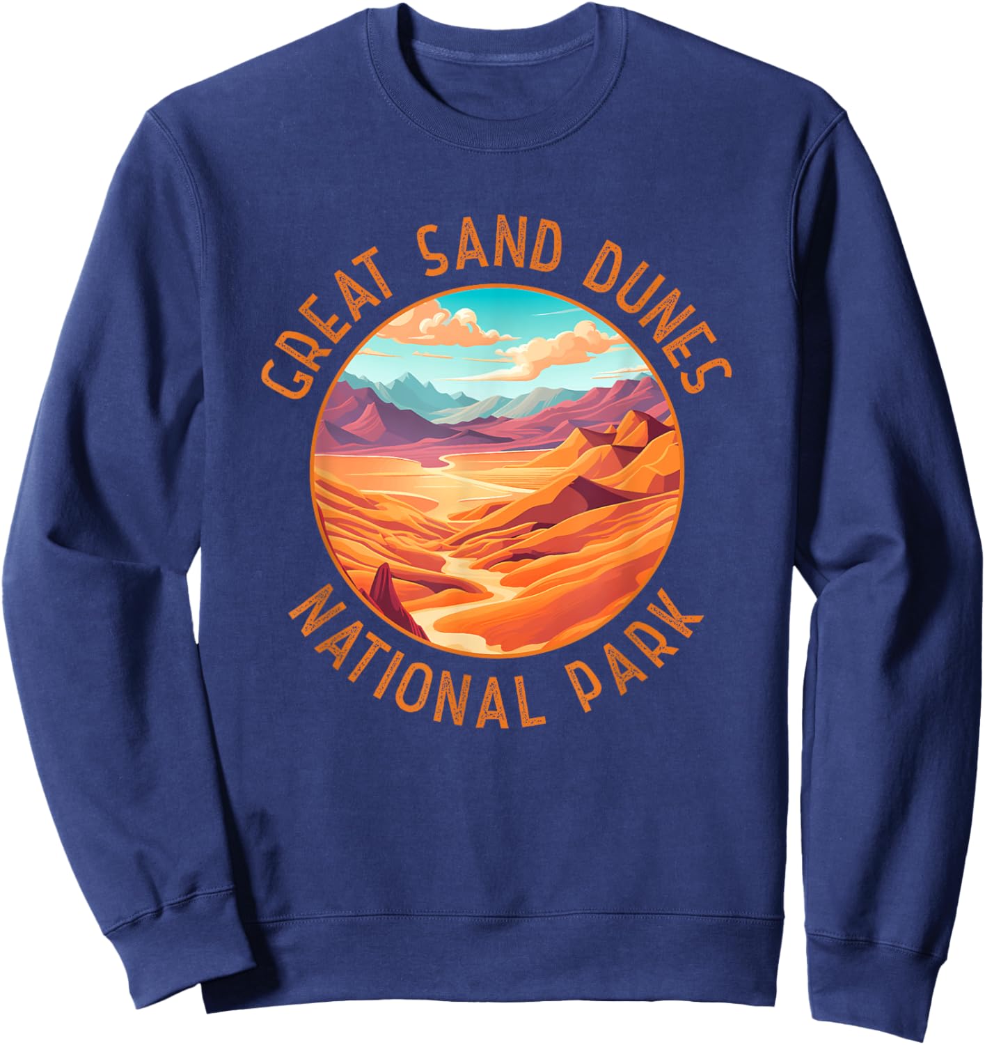 Great Sand Dunes National Park Art Distressed Circle Sweatshirt - Sweatshirt | Navy