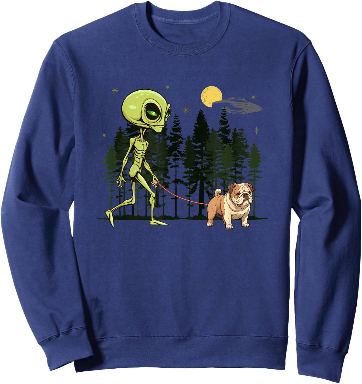 Funny English Bulldog Alien Walking UFO Pet Dog Mom Dad Sweatshirt - Sweatshirt | Navy