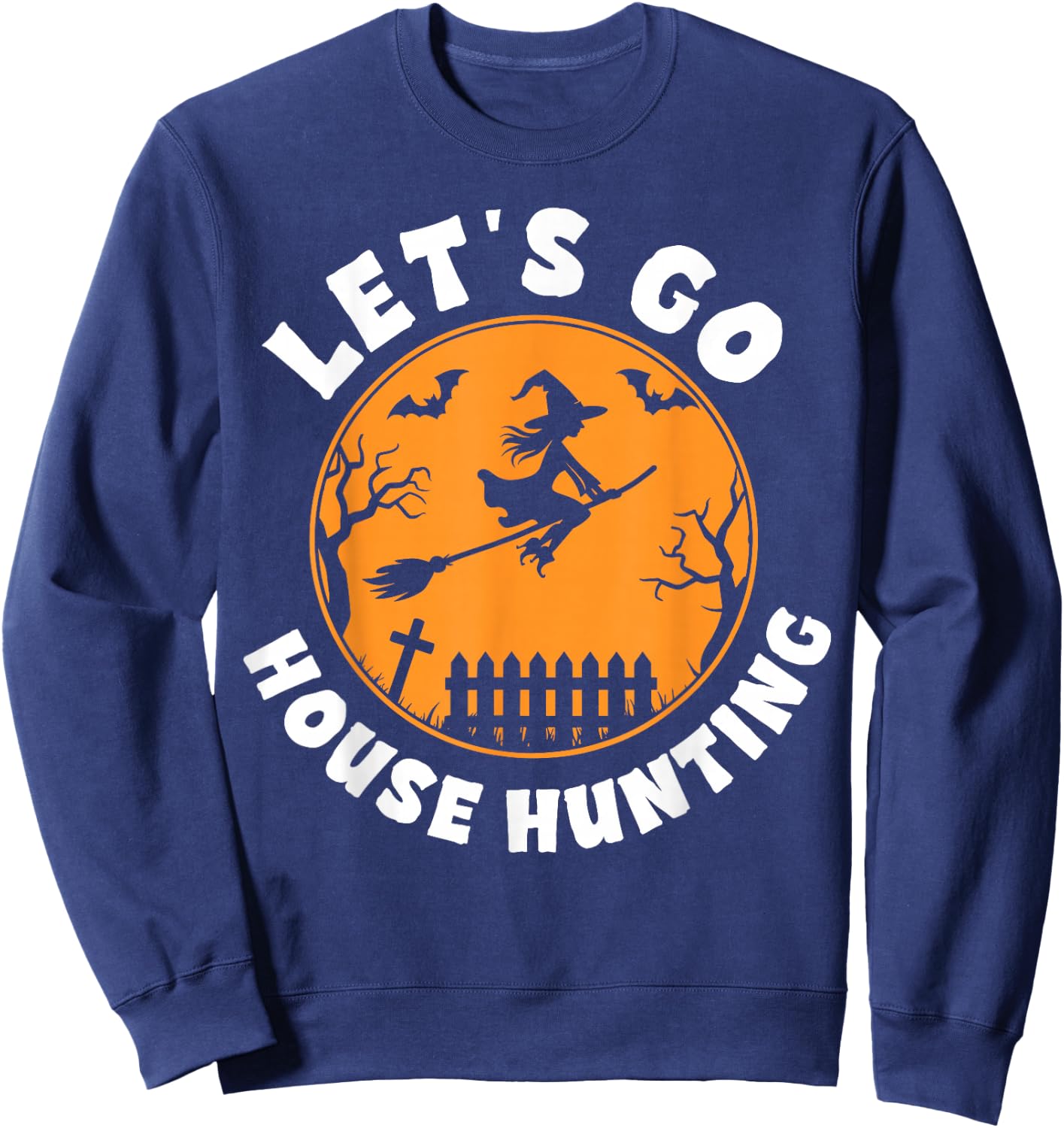 Retro Let's Go House Hunting Ghost Real Estate Halloween Sweatshirt - Sweatshirt | Navy