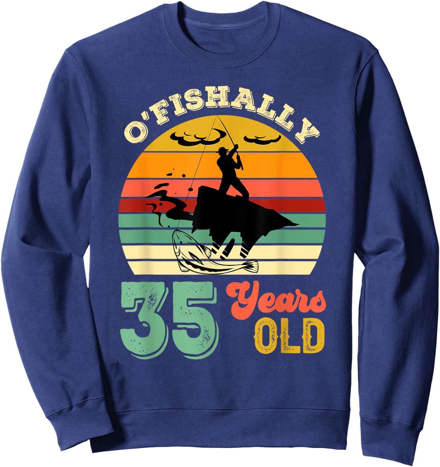 35 Years Old Thirty-Five Grandpa Fish 35th Birthday Fishing Sweatshirt - Sweatshirt | Navy