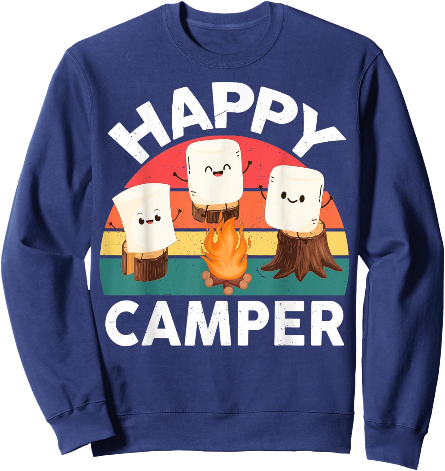 Happy Marshmallow Camper-Shirt Kids Toddler Boy Cute Camping Sweatshirt - Sweatshirt | Navy