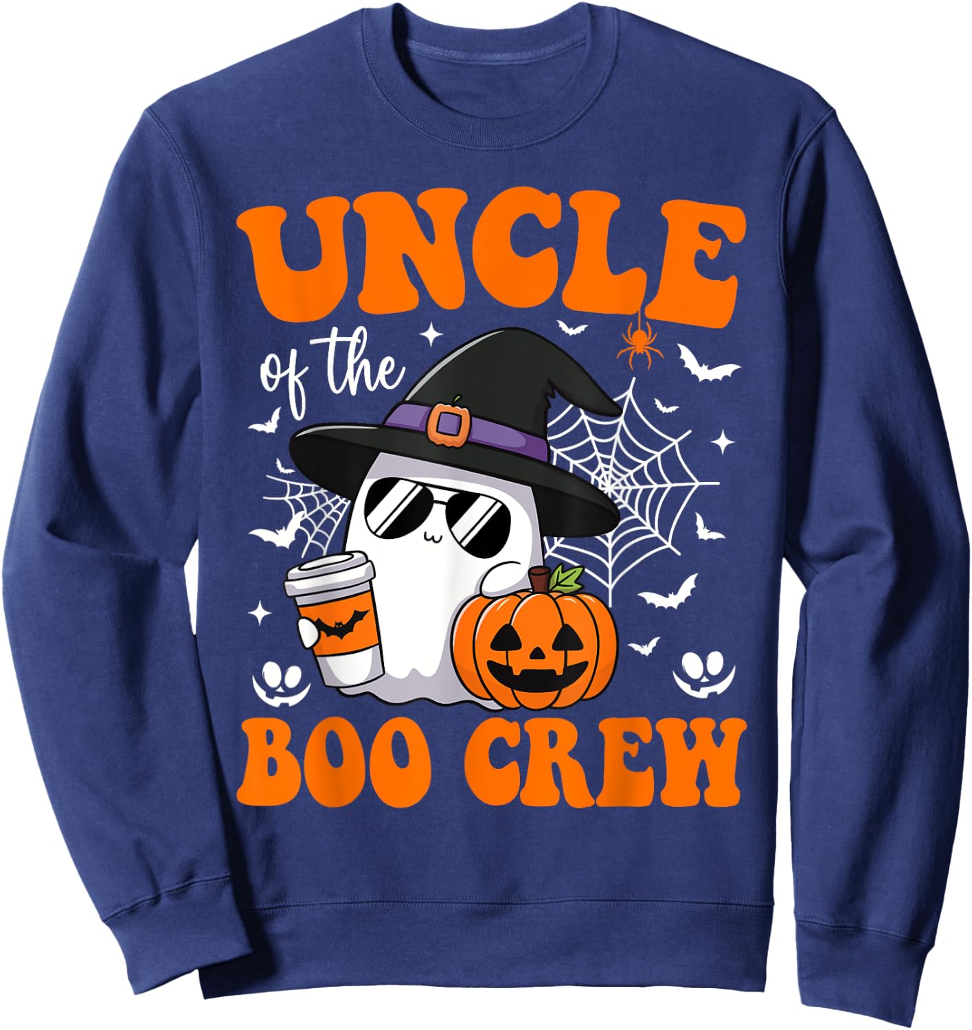 Uncle Boo Crew Groovy Ghost Matching Family Halloween Sweatshirt - Sweatshirt | Navy
