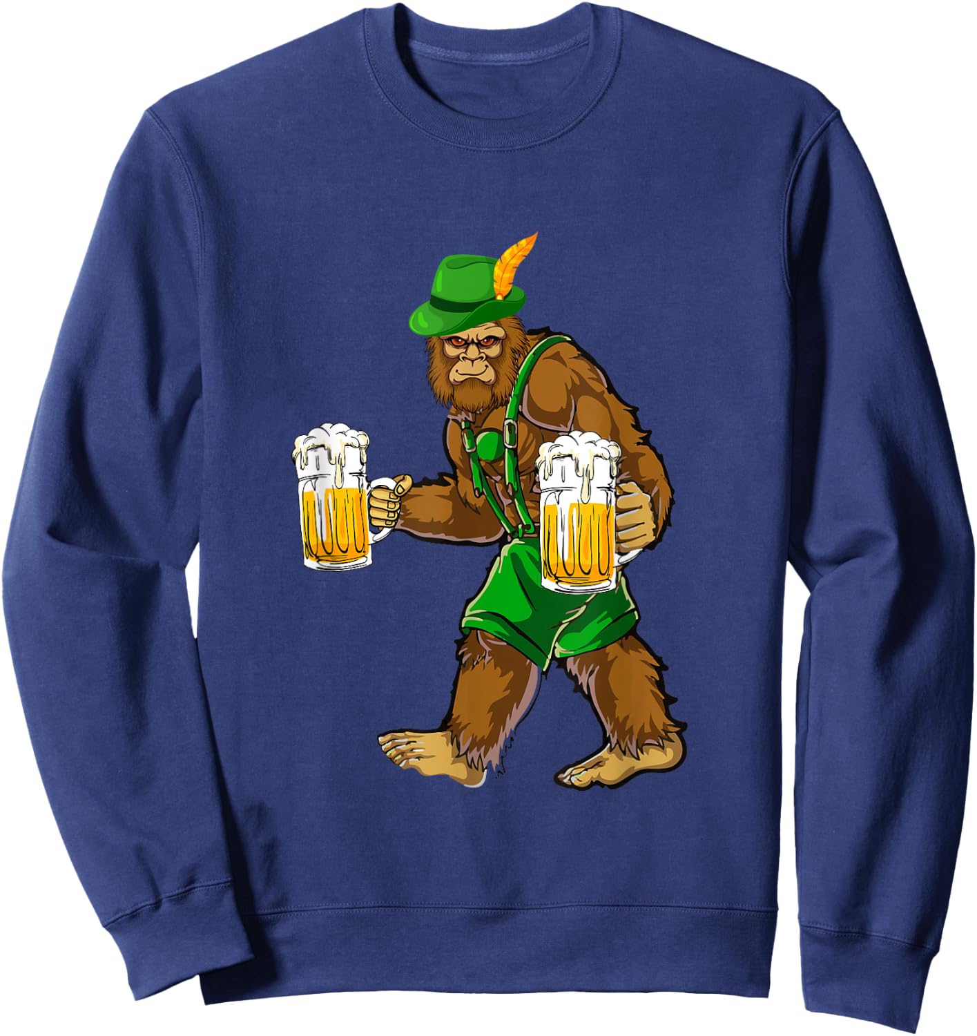 Bigfoot Lederhosen Funny Oktoberfest Men Prost Beer Mug Sweatshirt - Sweatshirt | Navy