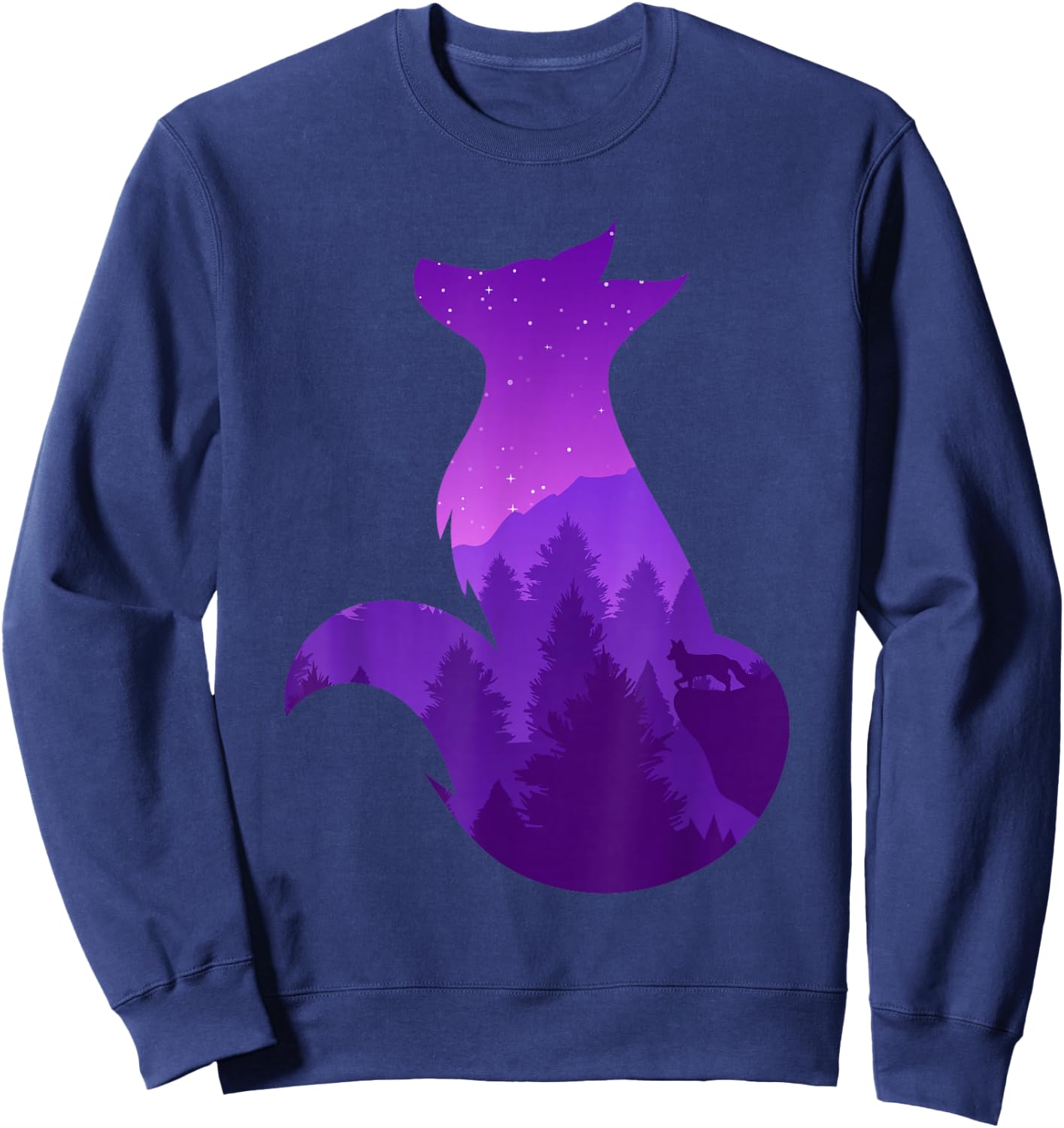 Night Wildlife Animal Galaxy Forest Nature Trees Stars Fox Sweatshirt - Sweatshirt | Navy