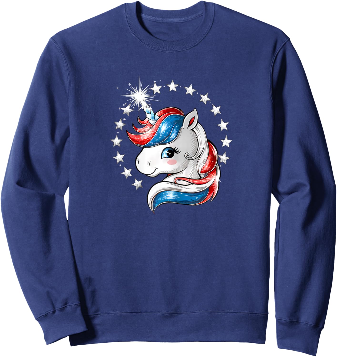 Patriotic Unicorn 4th of July Red White Blue Stars Girls Sweatshirt - Sweatshirt | Navy