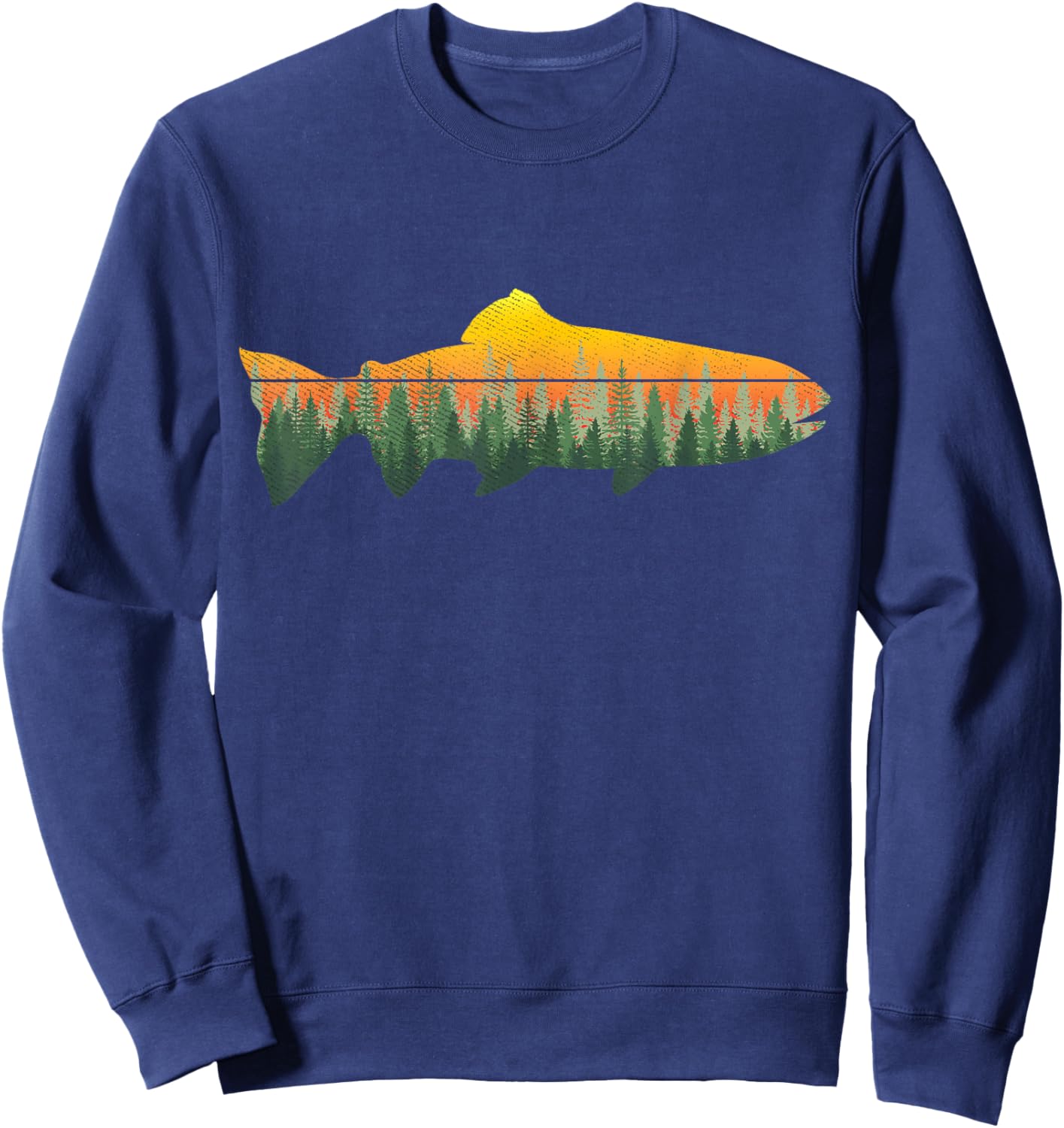 Retro Trout Fly Fishing Outdoor Nature Forest Fisherman Sweatshirt - Sweatshirt | Navy