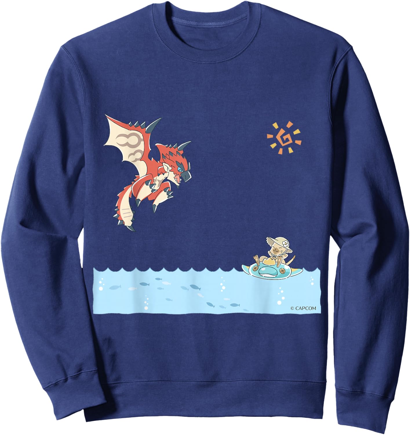 Monster Hunter Rathalos & Swimming Felyne Sweatshirt - Sweatshirt | Navy
