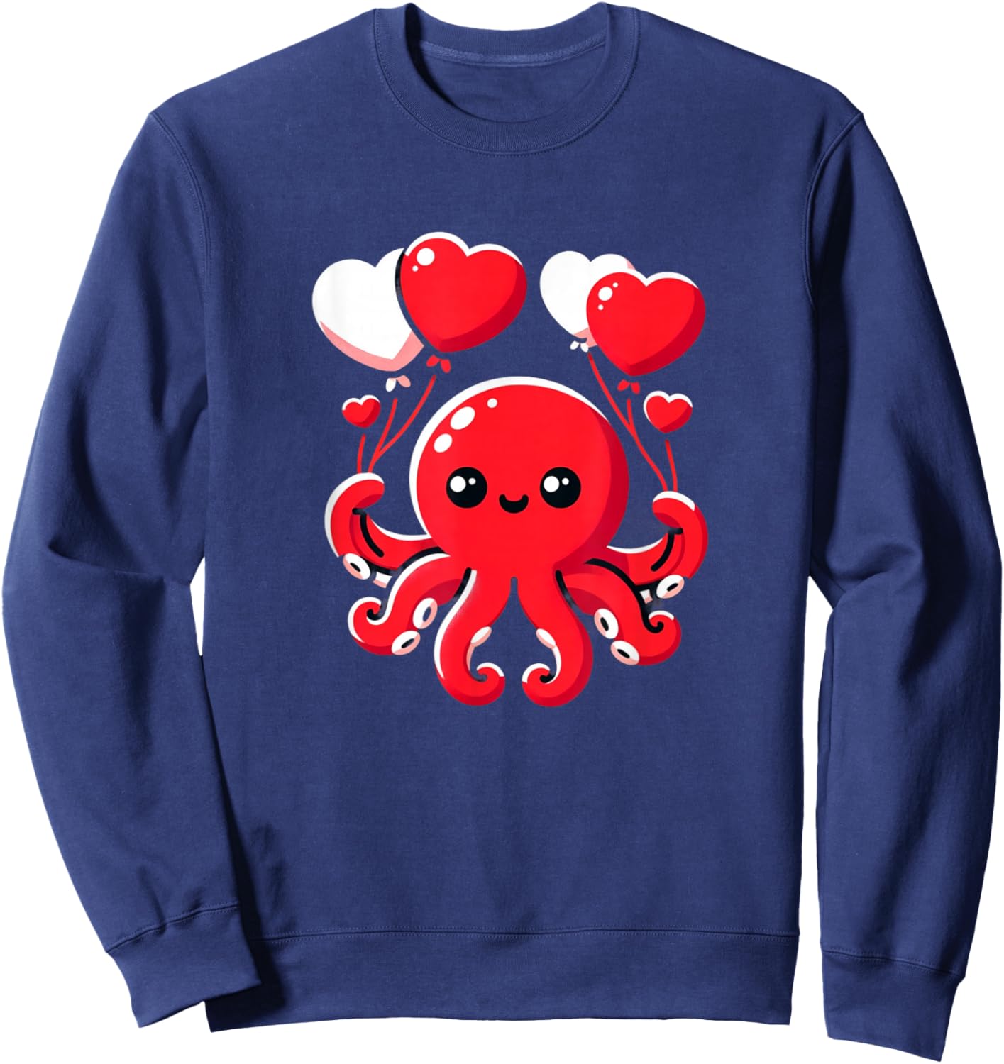 Octopus With Heart Balloons Adorable Valentines Day Sweatshirt - Sweatshirt | Navy