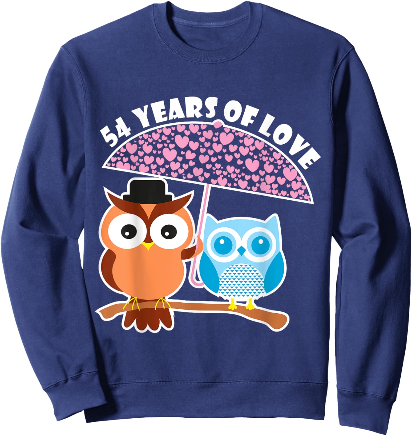 54 Years Of Love - 54th Anniversary Owl Cute Couples Sweatshirt - Sweatshirt | Navy