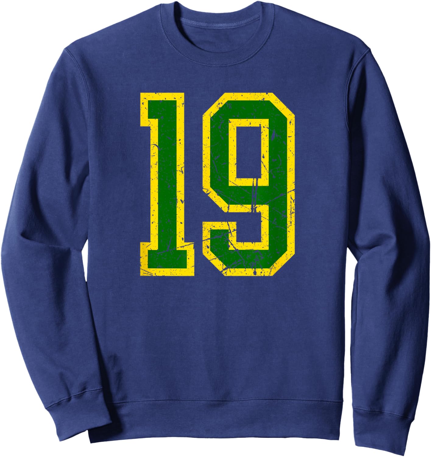 Distressed Green Yellow Sports Team Number 19 Sweatshirt - Sweatshirt | Navy