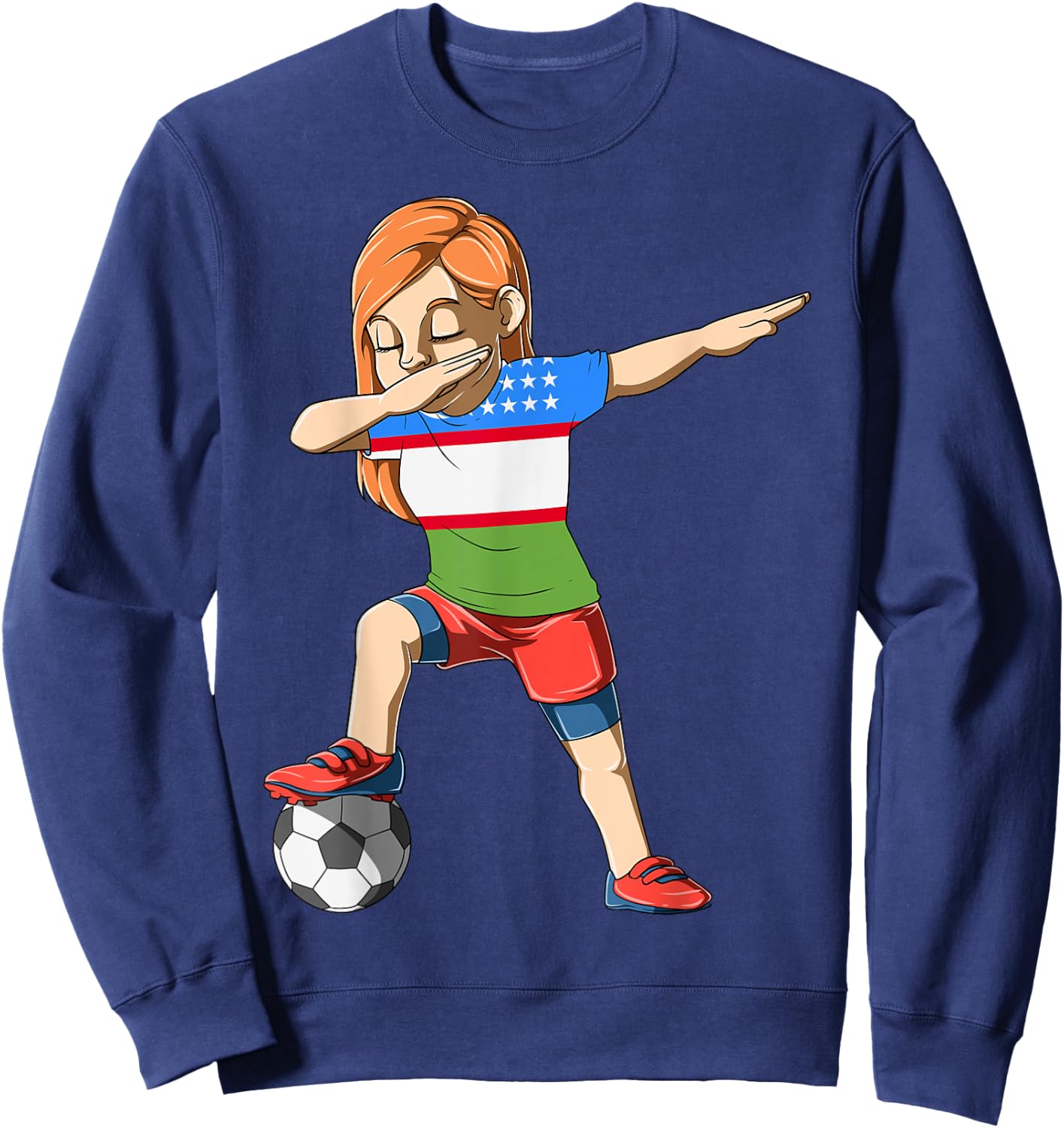 Dabbing Soccer Girl Uzbekistan Jersey Uzbek Sweatshirt - Sweatshirt | Navy