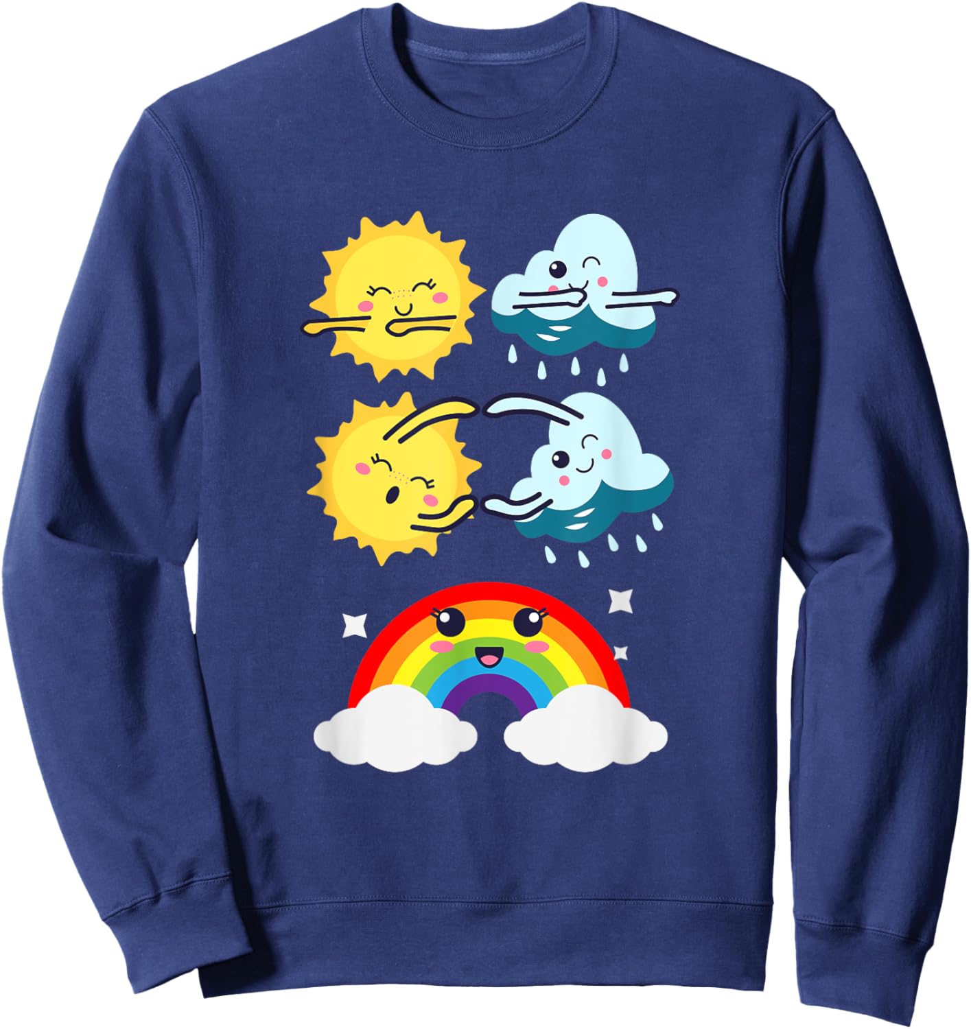 Funny Dancing Sun Cloud Rainbow | Nature Rain Summer Men Women Kids Sweatshirt - Sweatshirt | Navy