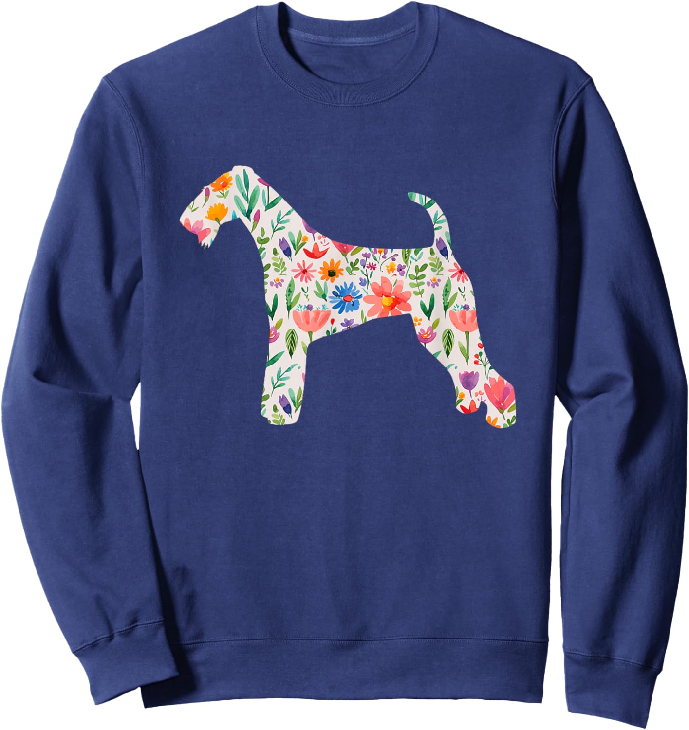 Airedale Terrier watercolor flowers design Sweatshirt - Sweatshirt | Navy