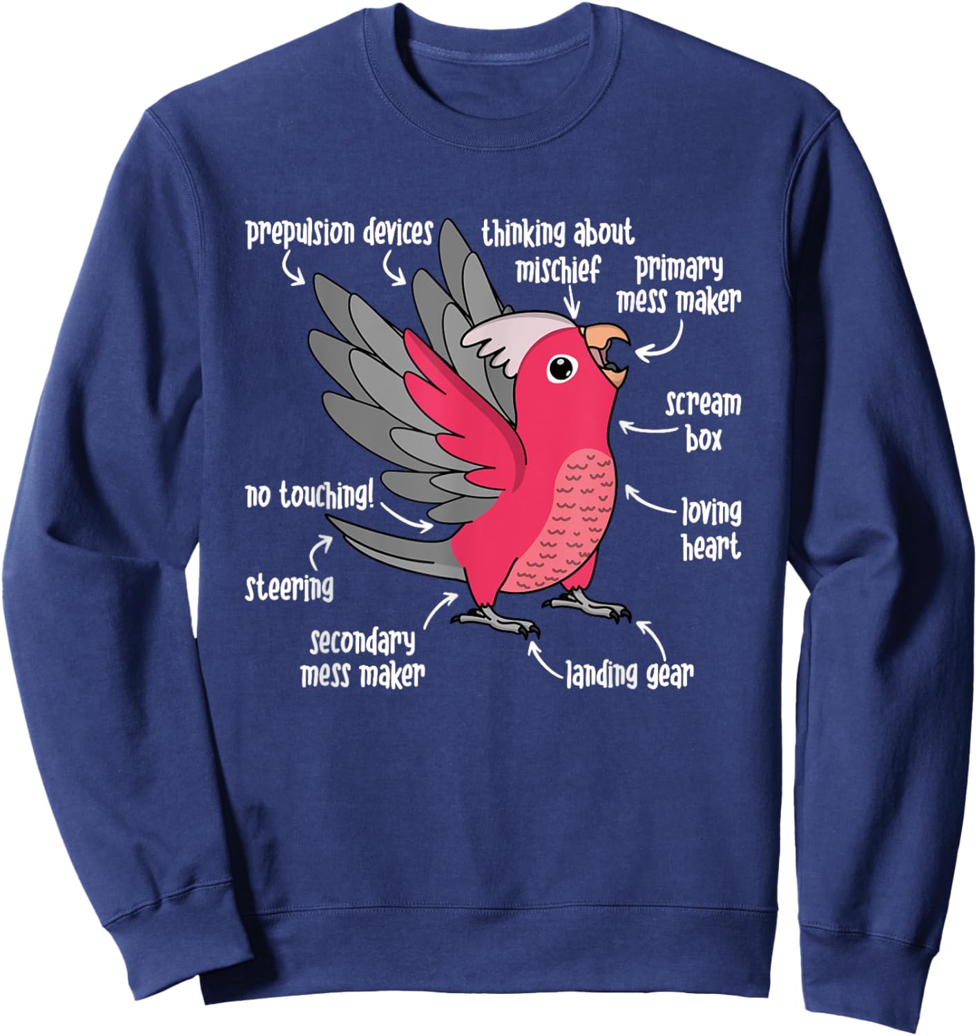 Parrot Anatomy I Rose-breasted Galah Cockatoo Sweatshirt - Sweatshirt | Navy