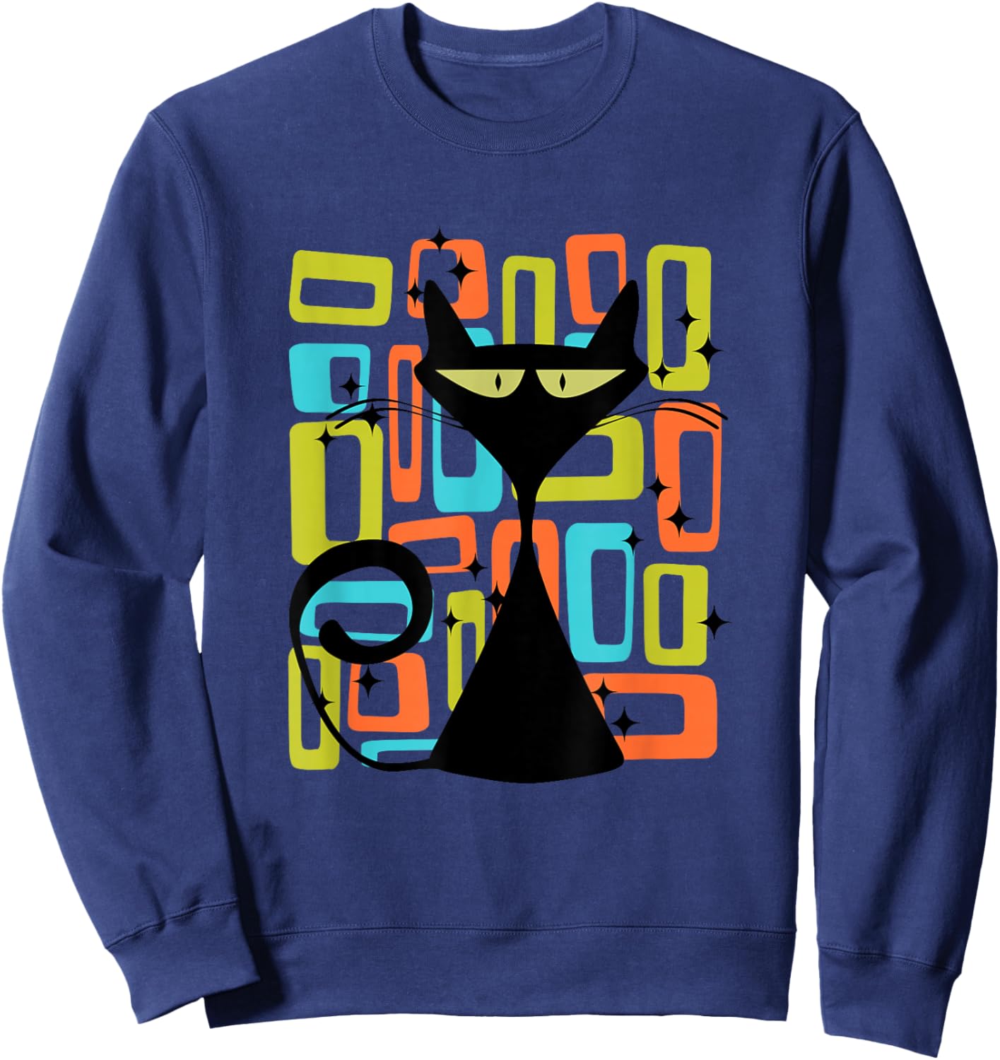 Retro Cat Midcentury Mid Century Style Modern Abstract Shape Sweatshirt - Sweatshirt | Navy