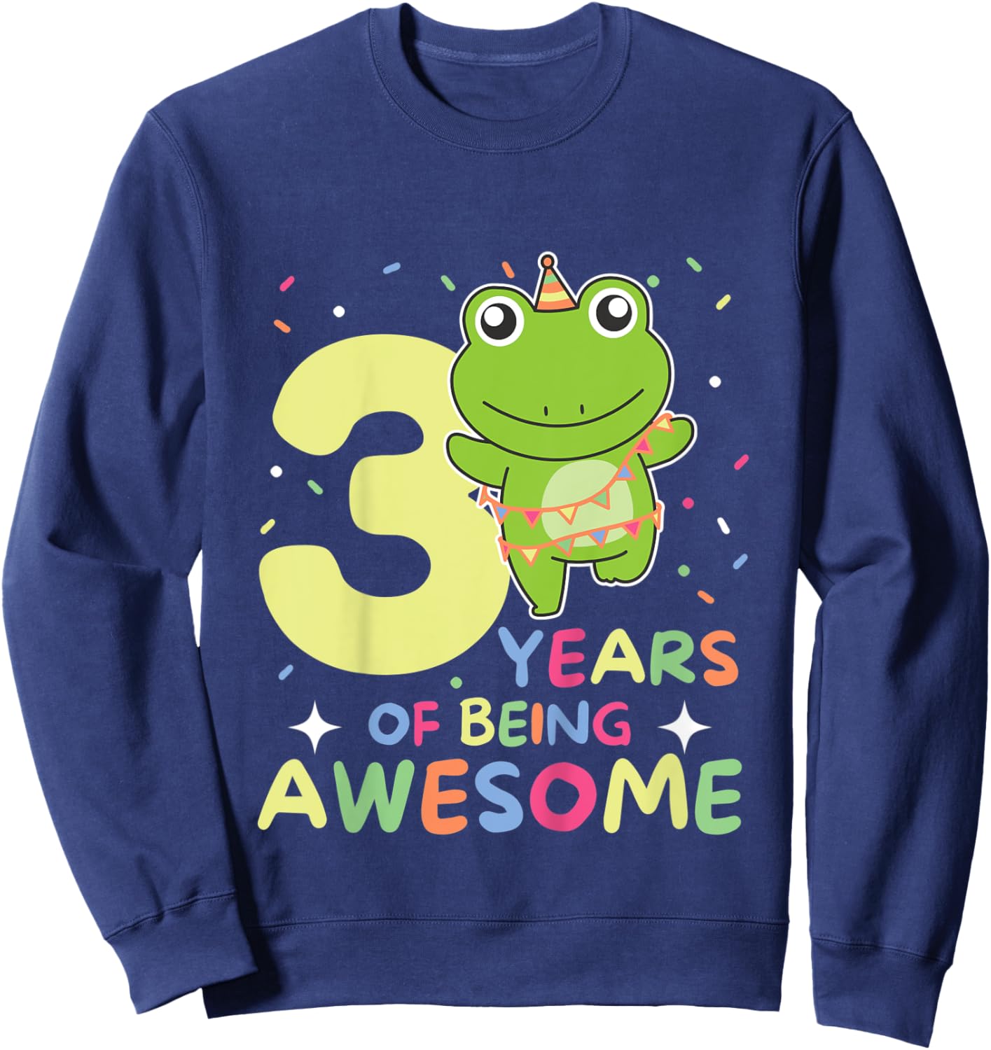 Kids Frog 3rd Birthday For Kids Three Years Old Sweatshirt - Sweatshirt | Navy