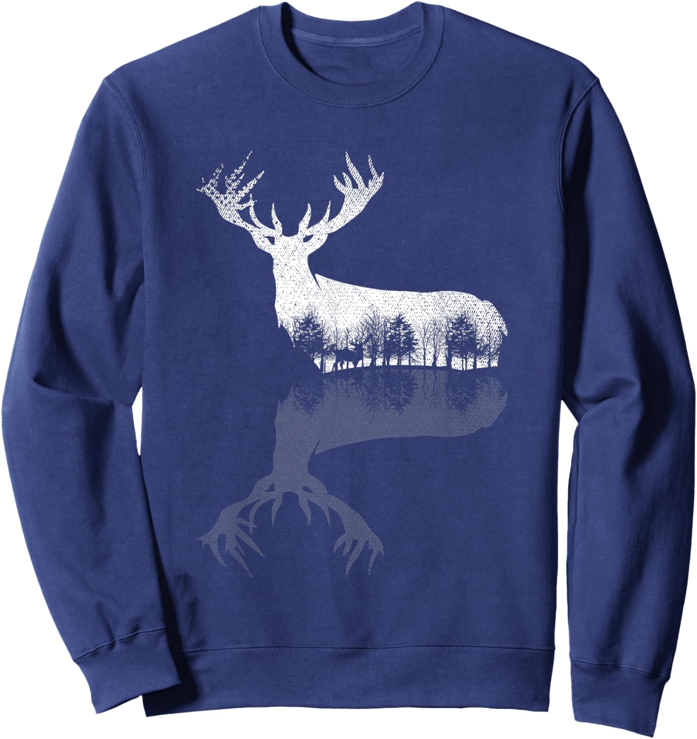 Animal Outdoor Trees Nature Forest Wildlife Reflection Deer Sweatshirt - Sweatshirt | Navy