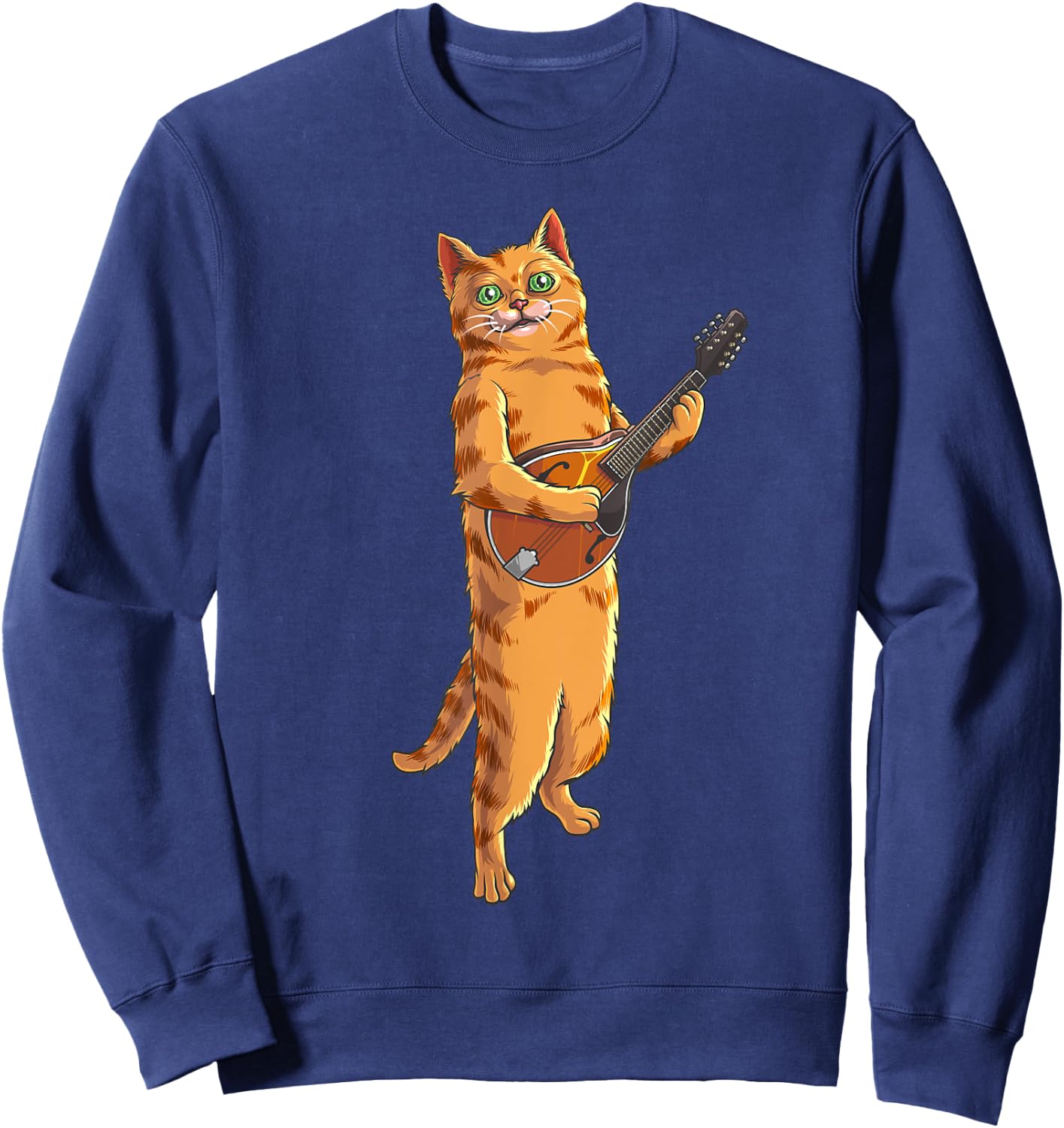 Funny Cat Playing Mandolin | Cool Love Animal Musician Gift Sweatshirt - Sweatshirt | Navy