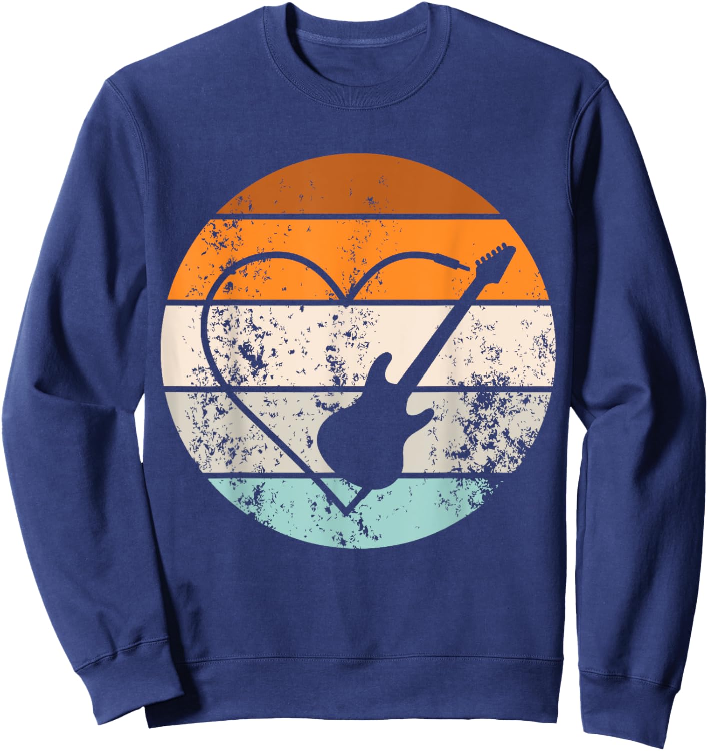 Retro Guitar Love Heart Player Guitarist Bassist Musician Sweatshirt - Sweatshirt | Navy