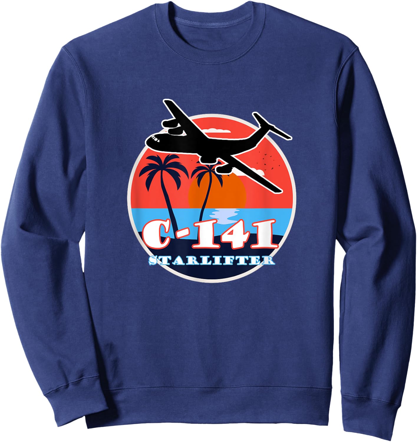 C-141 Vintage Tropical Sunset Cargo Aviation Sweatshirt - Sweatshirt | Navy