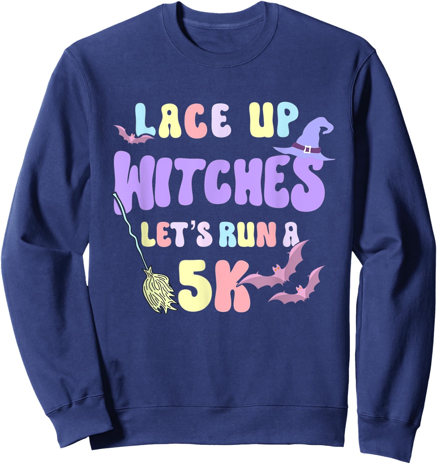 Lace Up Witches Let's Run A 5K Retro Goth Halloween Witch Sweatshirt - Sweatshirt | Navy