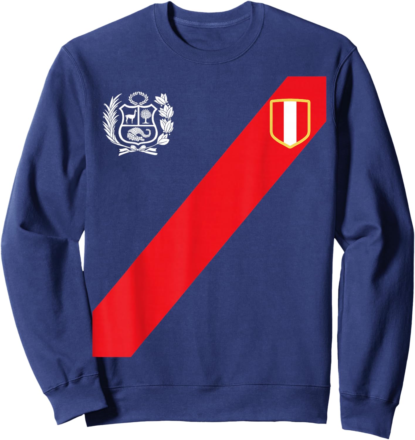 Peru Shirt Peruvian Flag Escudo Retro Soccer Inspired Peru Sweatshirt - Sweatshirt | Navy