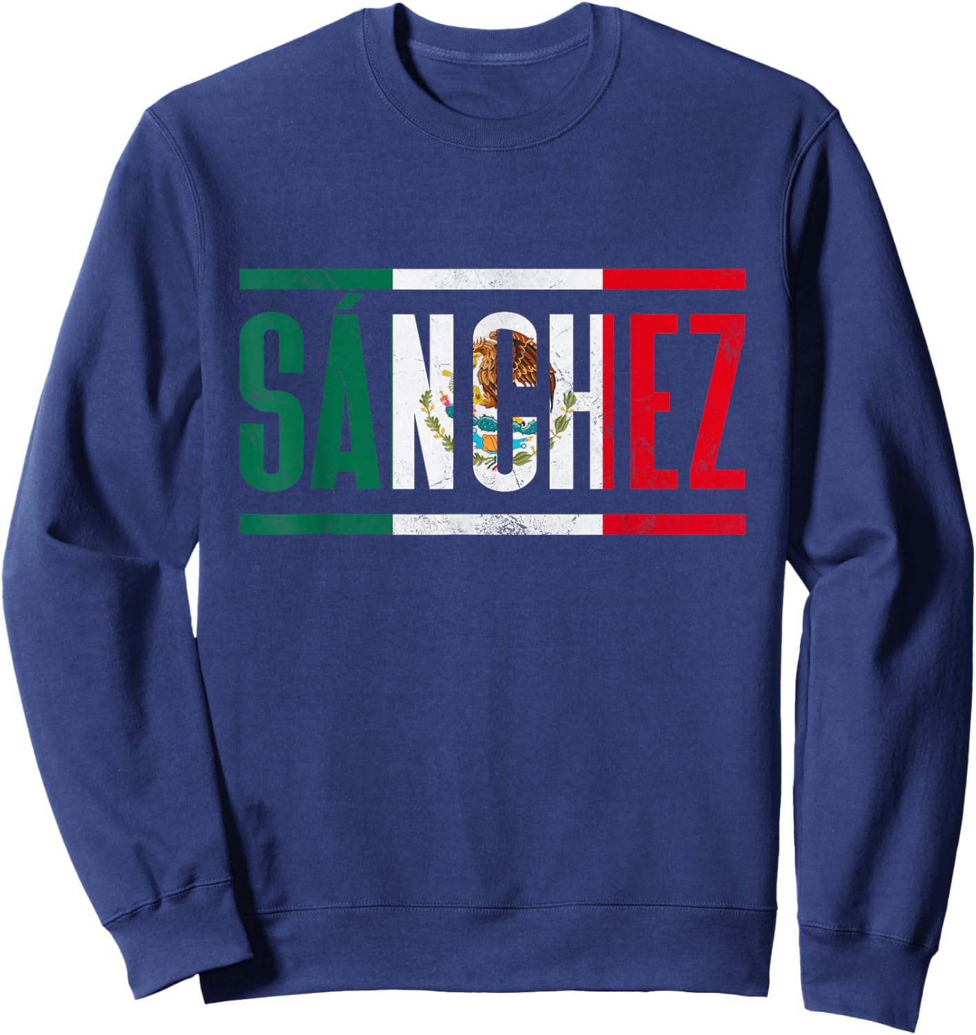 Apellido Sánchez con bandera de México Sweatshirt - Sweatshirt | Navy