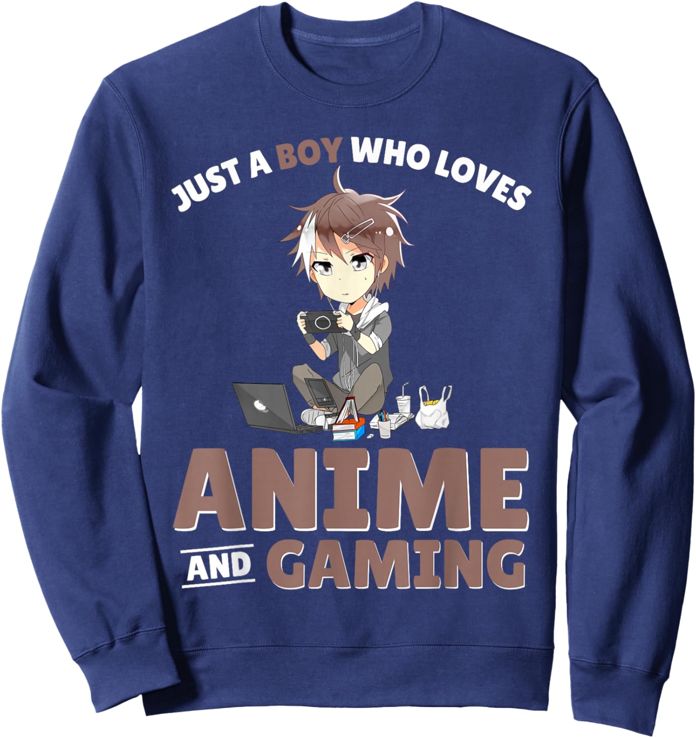 Just A Boy Who Loves Anime And Gaming Gamer Japanese Anime Sweatshirt - Sweatshirt | Navy