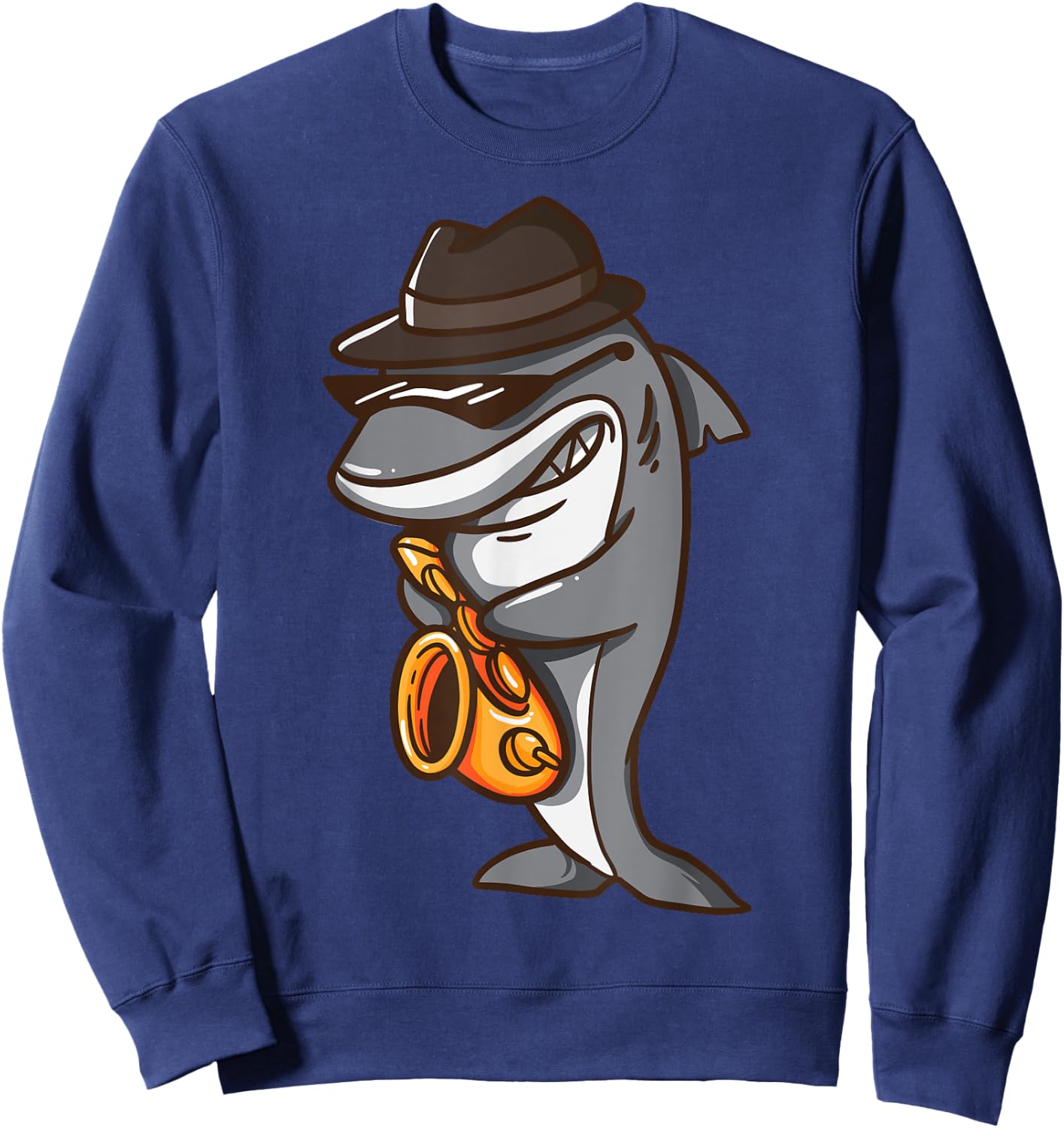 Saxophonist Shark Jazz Band Music and Animal Lover Gift Sweatshirt - Sweatshirt | Navy