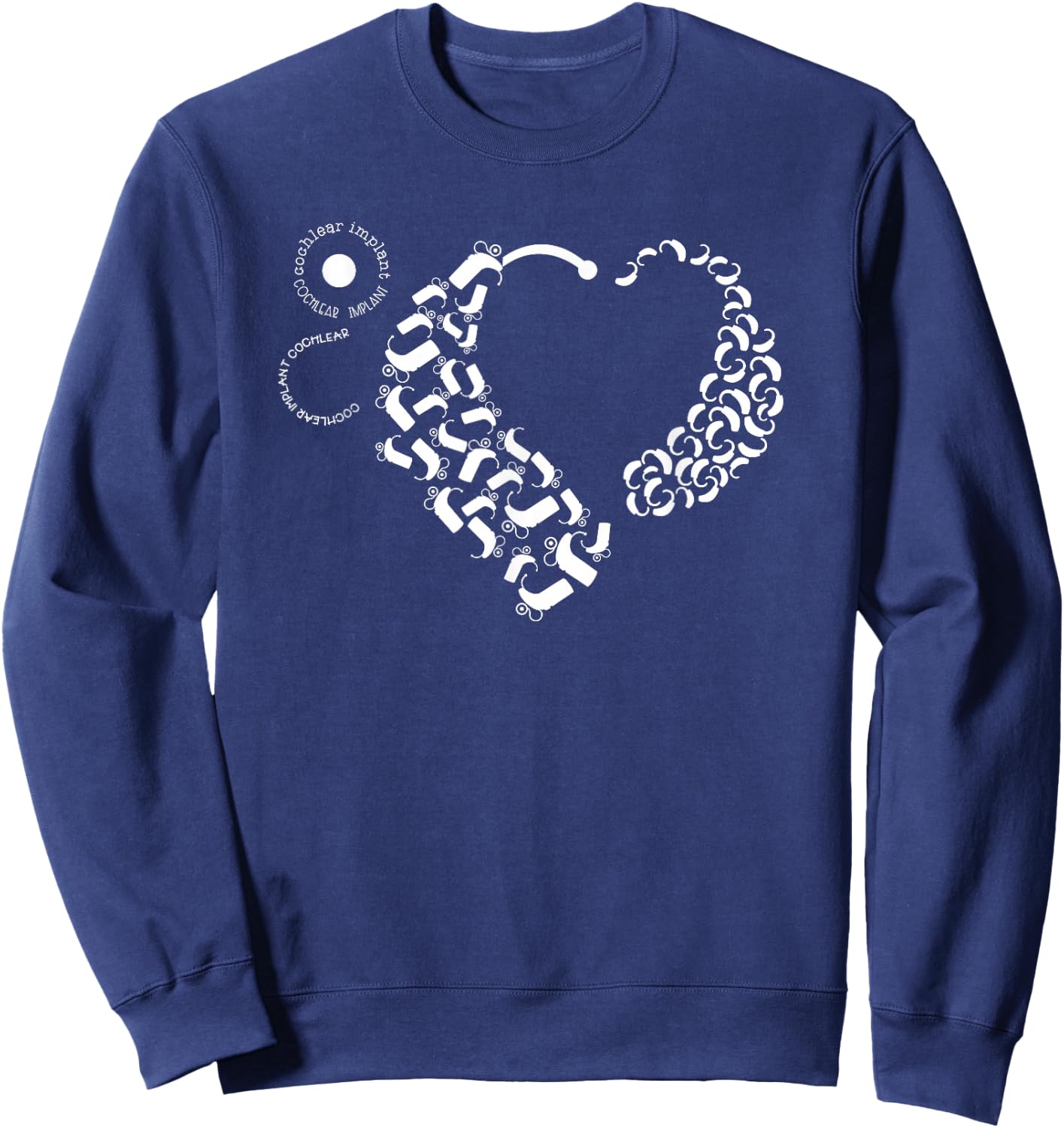 Hearing Loss Designs Co. Cochlear Implant and Hearing Aid Awareness Black Modern Letter Print Round Neck Short Sleeve Sweatshirt - Sweatshirt | Navy