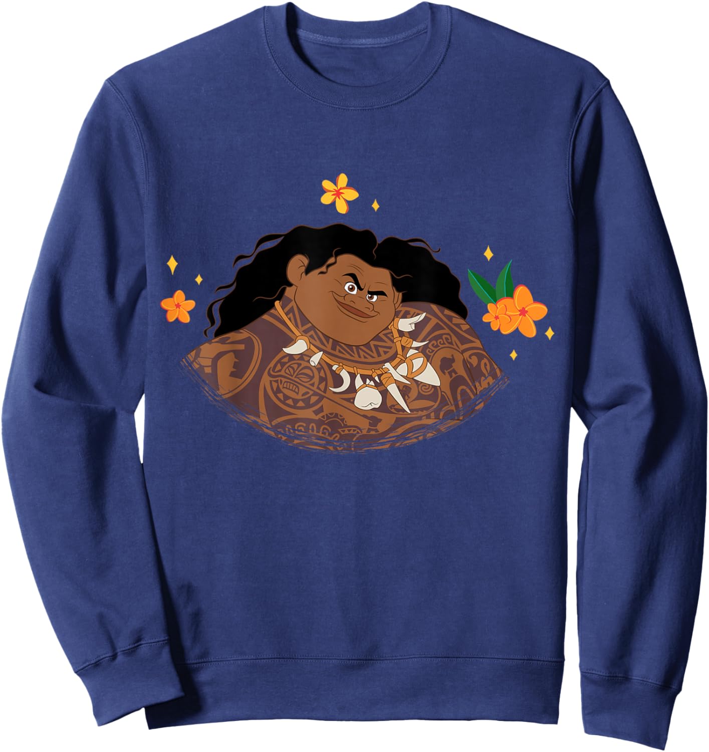 Disney Moana 2 Big Face Maui Tropical Flowers Costume Sweatshirt - Sweatshirt | Navy