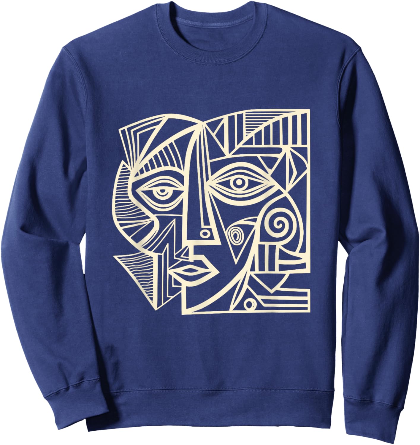 Artsy Wonky Face Cubism Face Sweatshirt - Sweatshirt | Navy