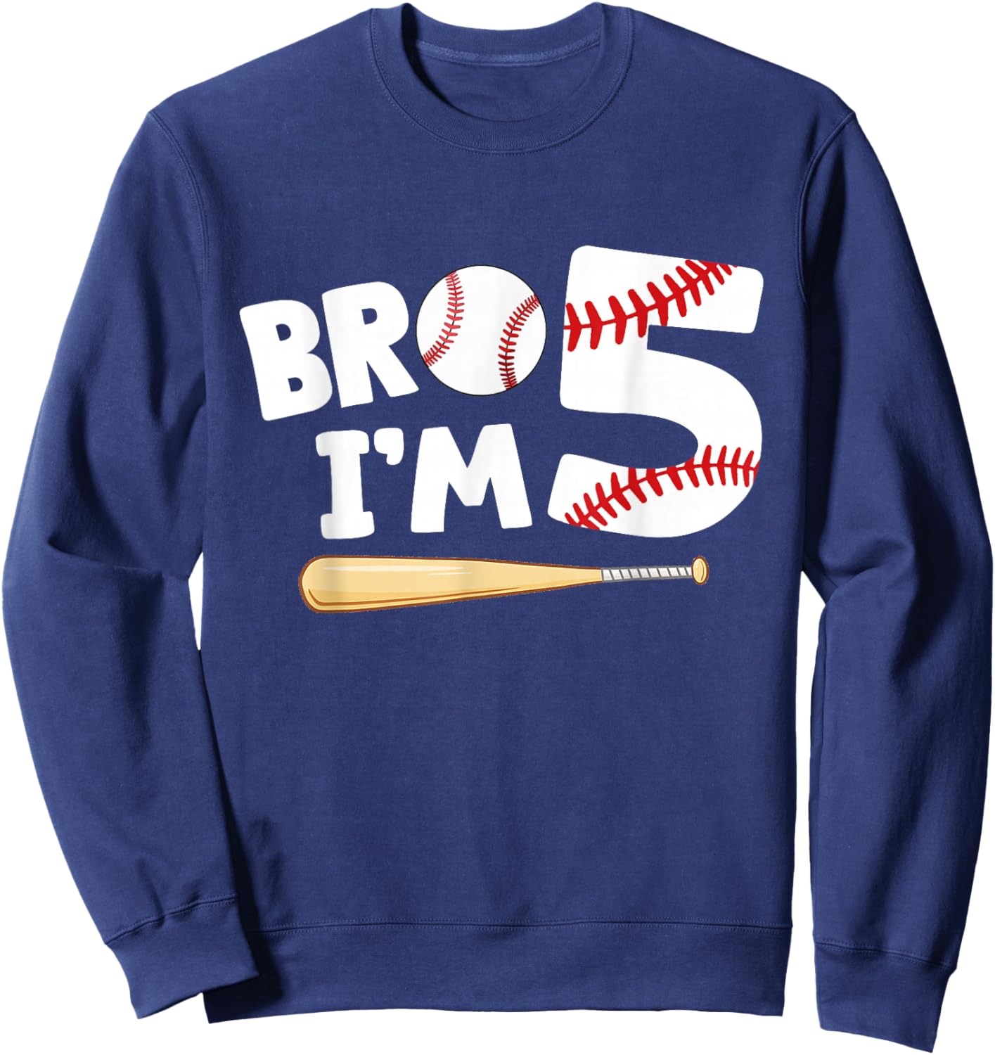 5th Birthday Shirt Boy Bro I'm 5 Year Old Baseball Theme Sweatshirt - Sweatshirt | Navy