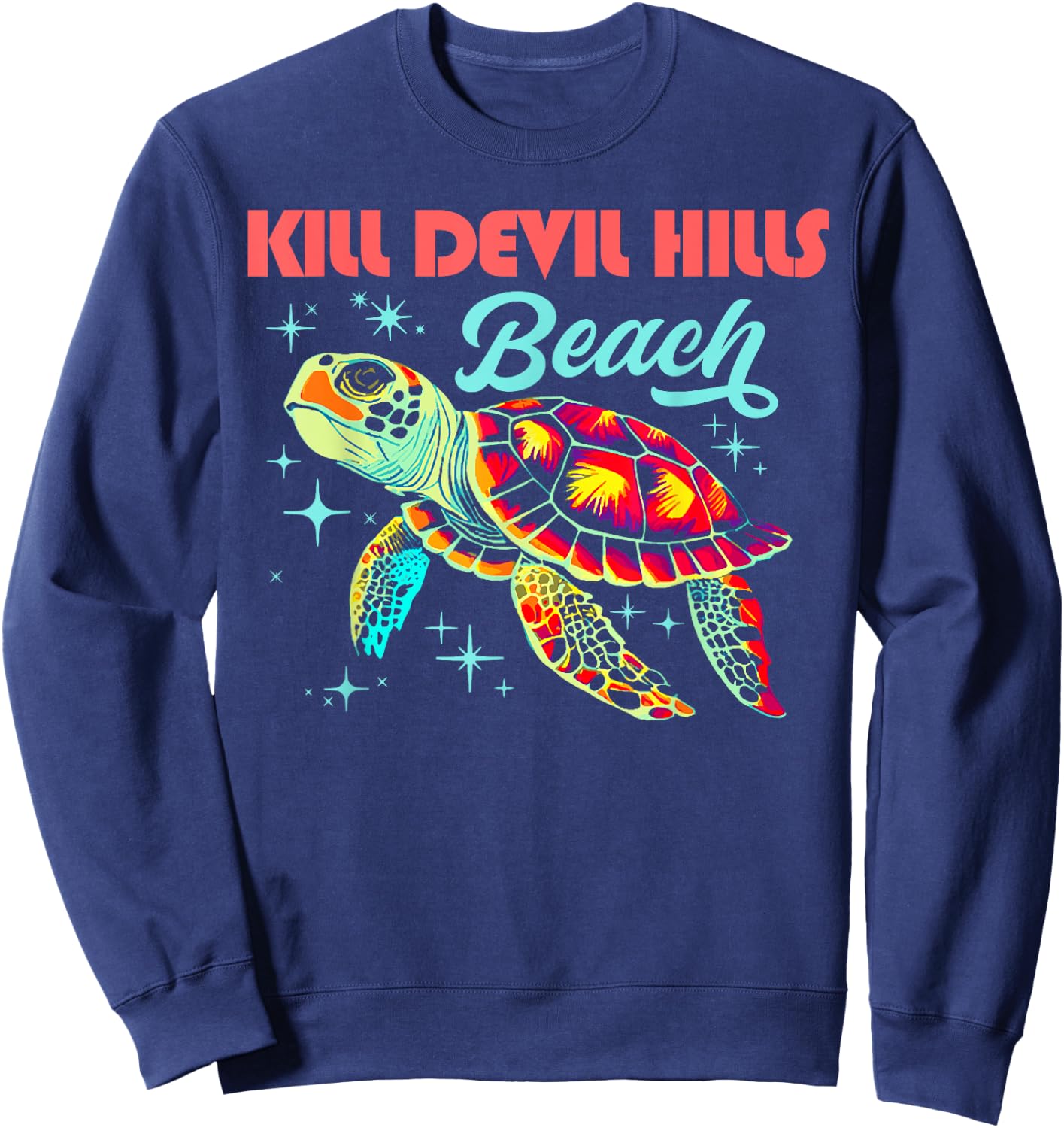 Kill Devil Hills Beach NC Artistic Sea Turtle Retro Men Women Girls Kids Sweatshirt - Sweatshirt | Navy