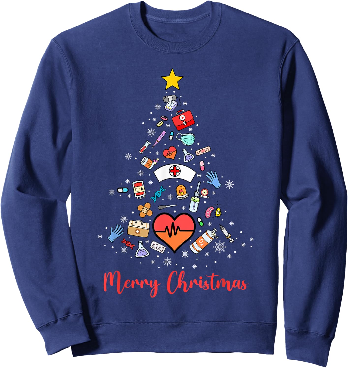 Stethoscope Christmas Tree Nurse Nursing Scrub Top Xmas Sweatshirt - Sweatshirt | Navy