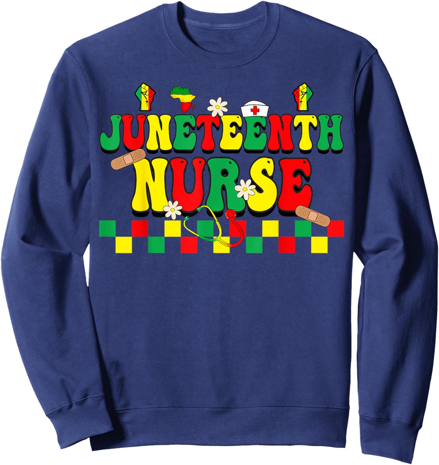 Juneteenth Black Nurse Retro 1865 Groovy Scrub Top Men Women Sweatshirt - Sweatshirt | Navy