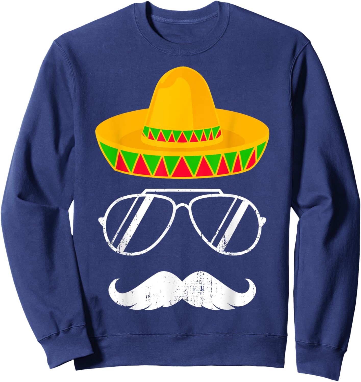 Funny mexican sombrero mustache face for Cinco de Mayo Sweatshirt - Sweatshirt | Navy