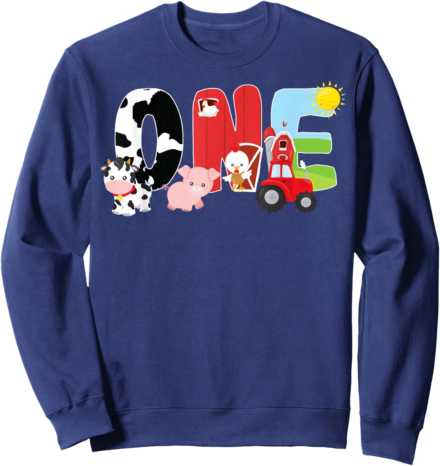 Farm Animals 1st Birthday Barnyard 1 Year Old Baby Birthday Sweatshirt - Sweatshirt | Navy
