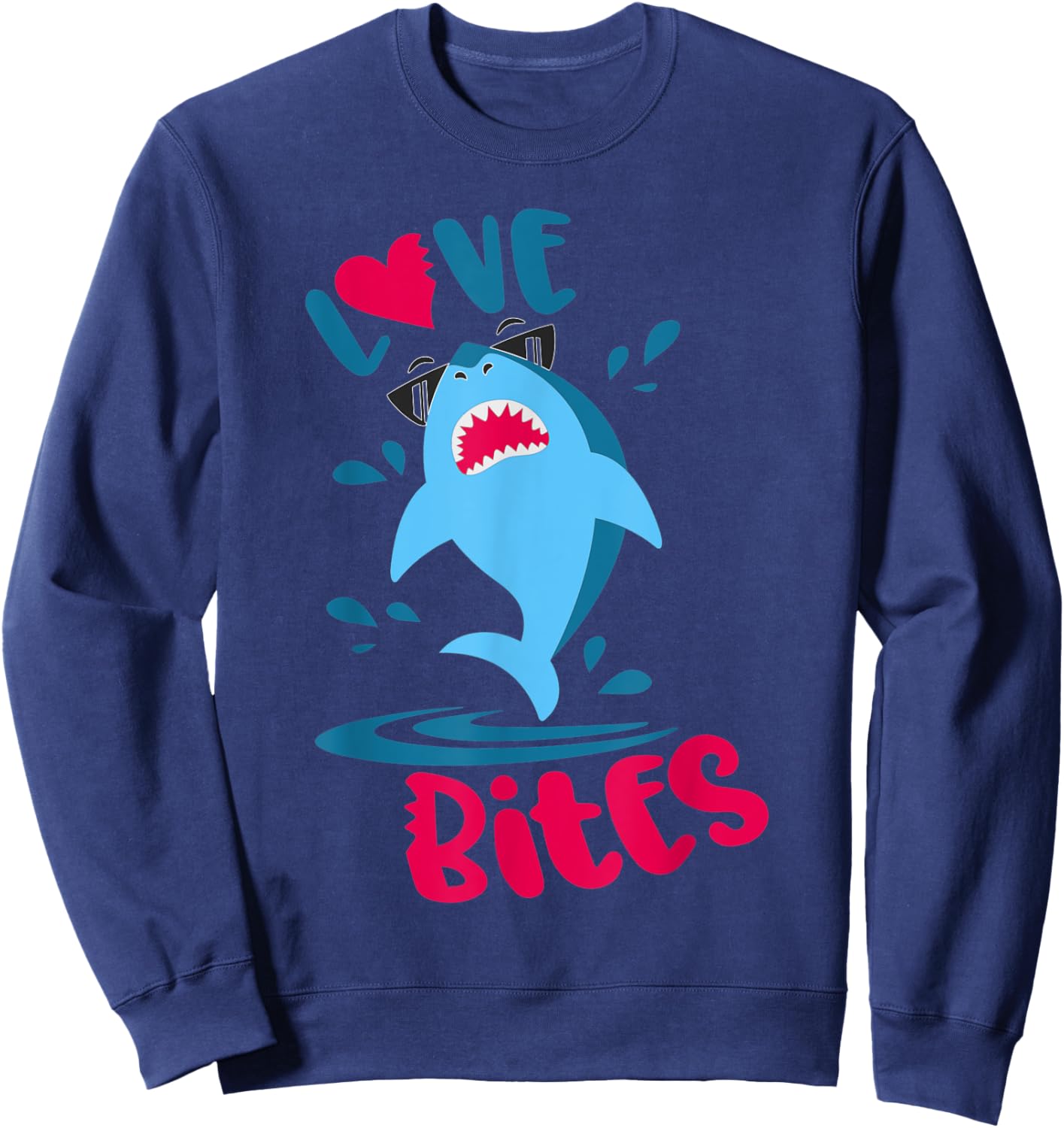 Kids Funny Shark Love Bites Valentines Day Family Matching Sweatshirt - Sweatshirt | Navy