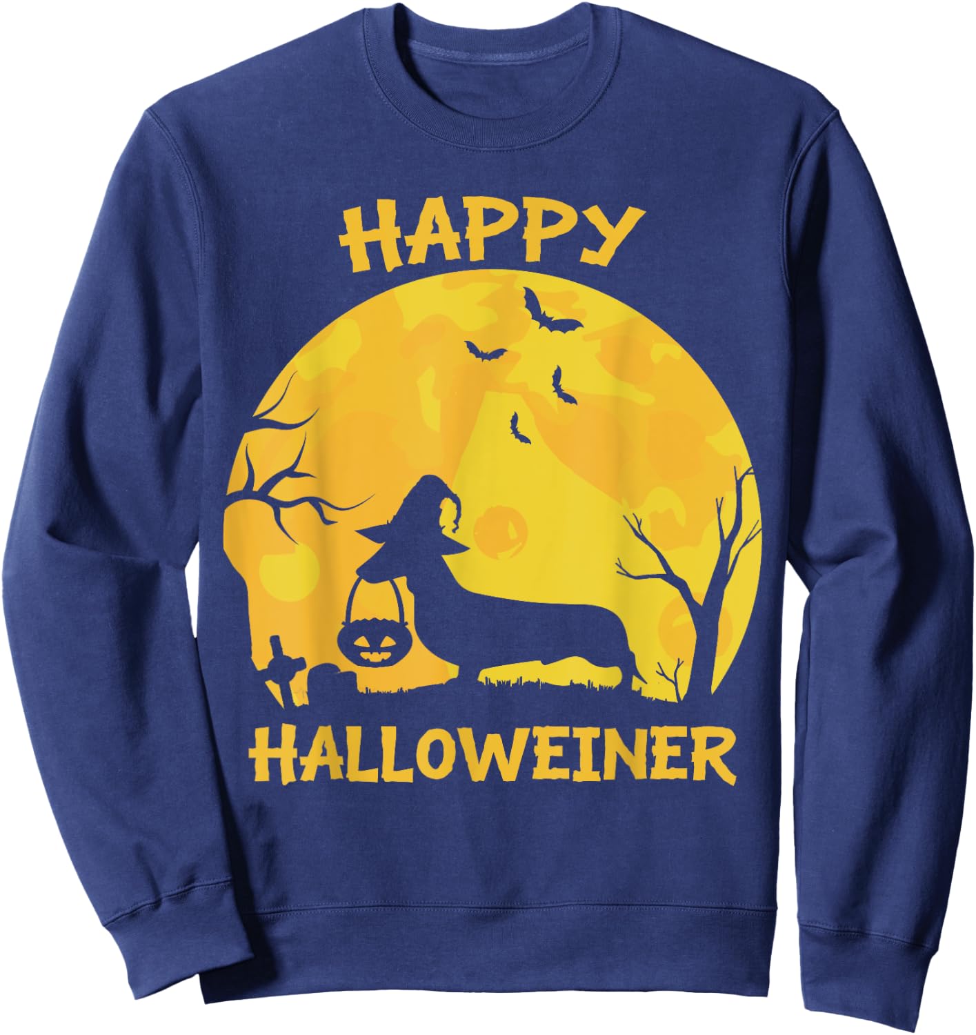 Happy Halloweiner Dachshund Wiener Funny Dog Lover Halloween Women Girls Kids Sweatshirt - Sweatshirt | Navy