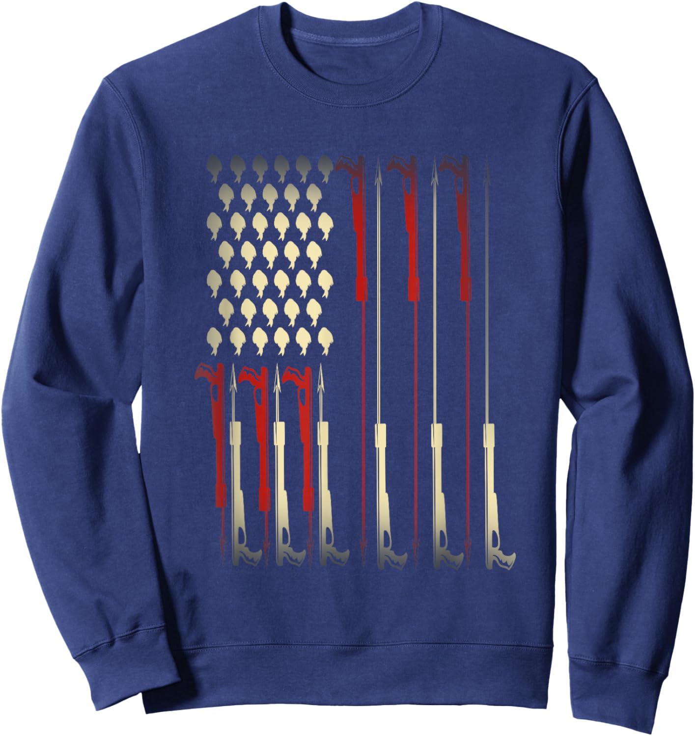 Patriotic Fishermen Gift USA Flag Water Diving Spearfishing Sweatshirt - Sweatshirt | Navy