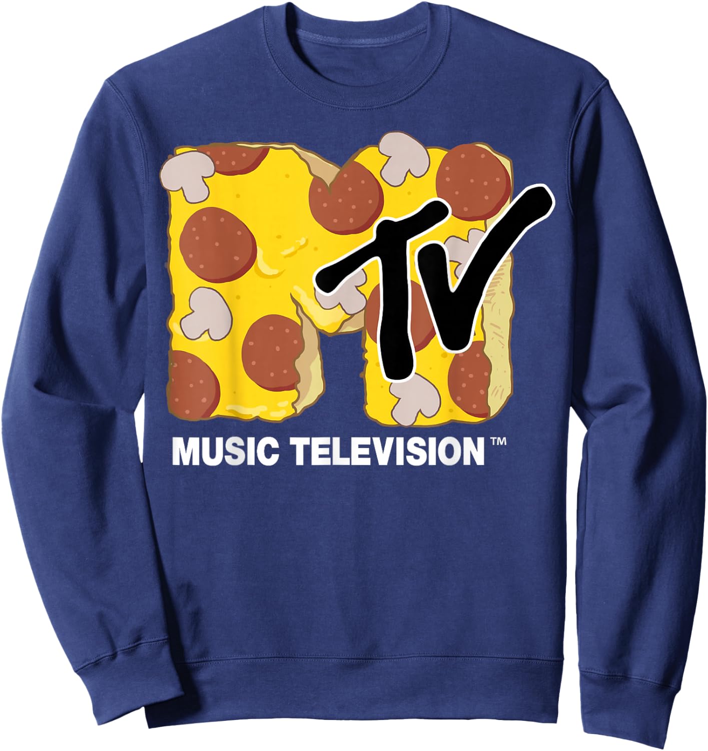 MTV Mushroom and Pepperoni Pizza MTV Logo Graphic Sweatshirt - Sweatshirt | Navy