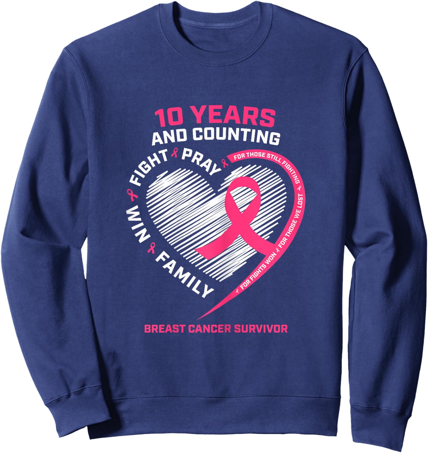 10 Years Cancer Free Gifts 10 Year Breast Cancer Survivor Sweatshirt - Sweatshirt | Navy